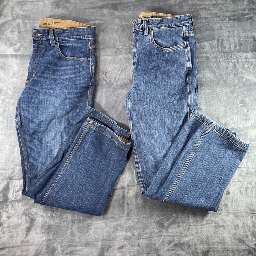 Lot of 2 Duluth Trading Flex Ballroom Jeans Size 34x32 Relaxed Fit Medium Wash